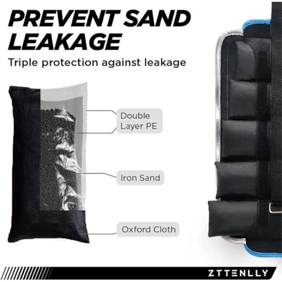 Adjustable Ankle Weights 1-5/15/18/20LBS Pair with Carry Bag - Breathable - Picture 6 of 7